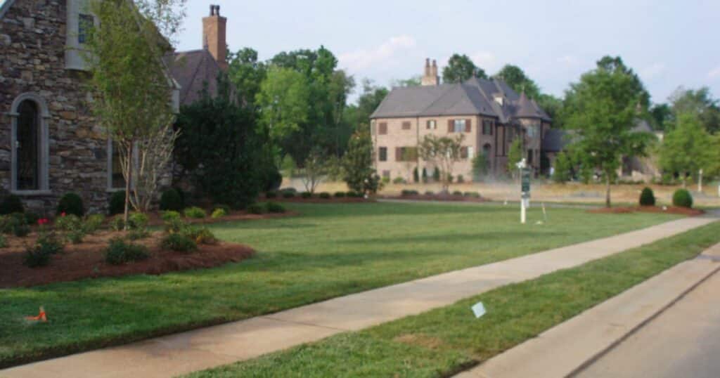 A lawn with a sprinkler system.